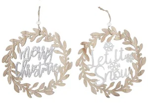 Wooden Wreath Merry Christamas/Let it Snow Ornament