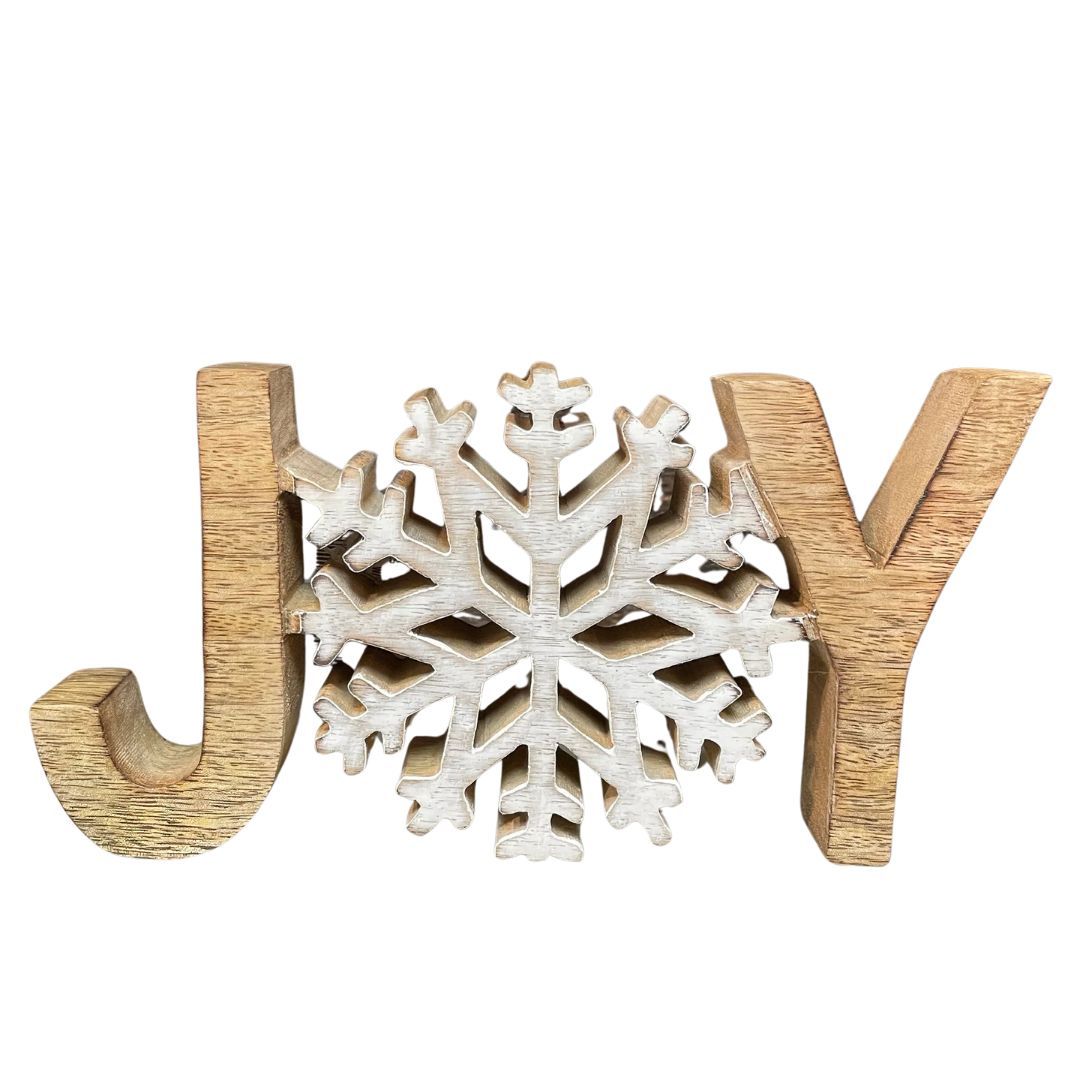 Image of Natural/ White Mango Wood Joy Snowflake