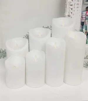 3"x5" White Rustic Finish Moving Flame LED Pillar Candle