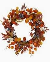 Fall Wreath 24" Orange/Multi W/ Leaves, Pumpkins, Berries