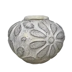 Ceramic Vase 7.5"x 6" Embossed Blooms