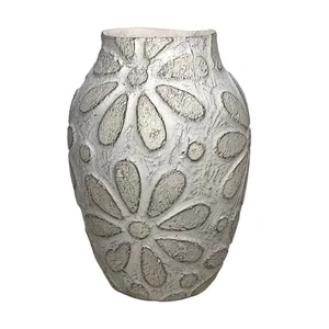 Ceramic Vase 8.5"x10" Embossed Blooms