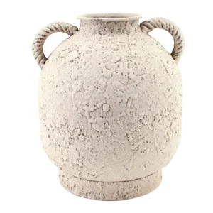 Metal Vase 6"x7" w/ Handles Beige Sand Finish