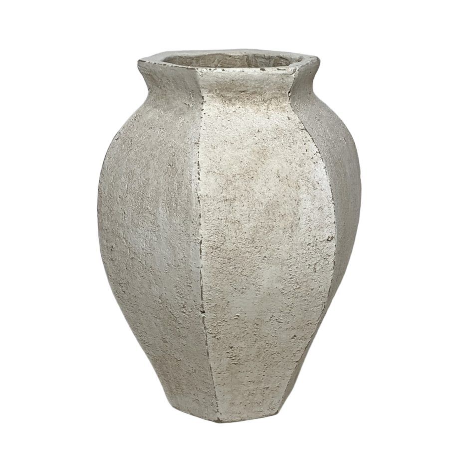 Image of Ceramic Vase 7’x10′ Sculpted White/Sand Finish