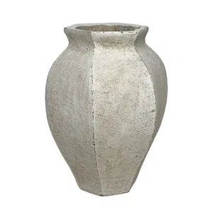 Ceramic Vase 7"x10" Sculpted White/Sand Finish
