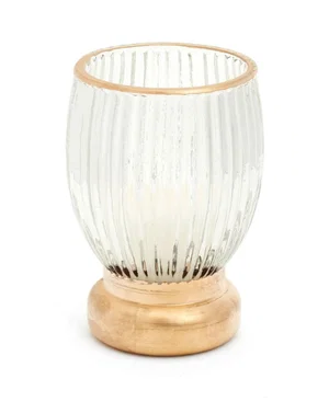 Ribbed Glass Vase w/ Gold Edge
