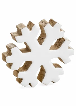 Mango Wood Enamel White Snowflake 4.5"x4.5"