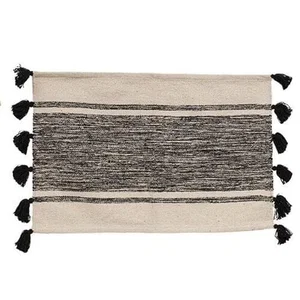 Black Striped Tassel Mat- 24"x36"