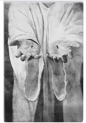 B&W Jesus Hands Block