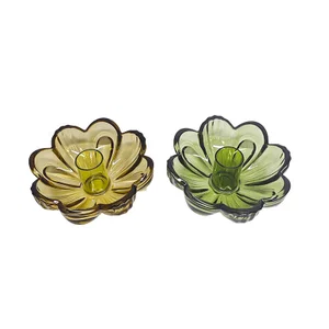 2 Asst. Flower Candle Holders (Sold Invidually) Green/Yellow