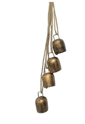 4 Antique Copper Bells on 18.5"