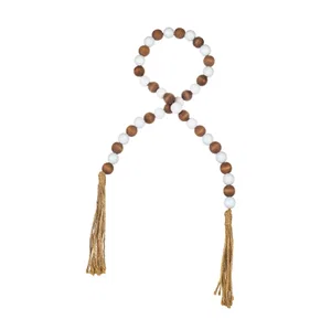 White/Wood Beaded Tassle