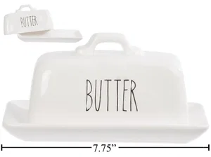 Farmhouse Modern Ceramic Butter  Dish, 7.75"L