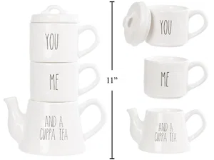 Farmhouse Modern Ceramic 3pc Tea  Set