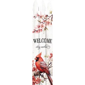 Porch Sign Stay Awhile Cardinal 8"x43"