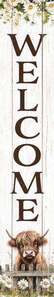 Porch Sign Welcome Highland Cow Fence 8"x43"
