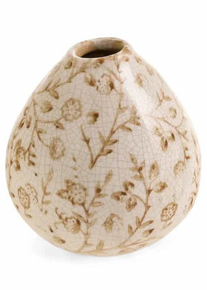 Bud Vase Printed Flowers Stoneware White/Dark Brown