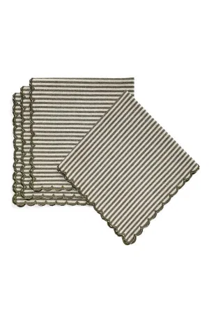 Set of 4 Scallop Stripes Green Napkins