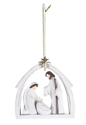 Ornament Holy Family Creche In White 4H