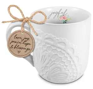 Ceramic Mug - Textured Joyful White - 16oz