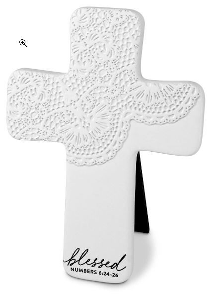 Tabletop Cross Lace Textured Blessed