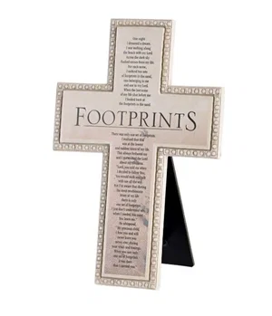 Tabletop Beaded Cross Footprints Poem