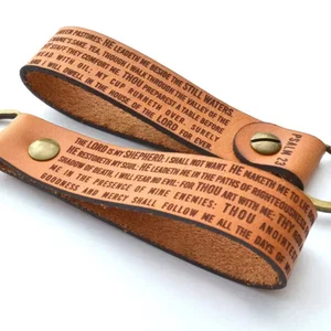 Psalms 23 Leather Keychain