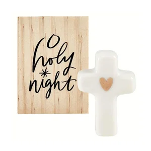 Ceramic Figurine Pine Wood Box - Cross
