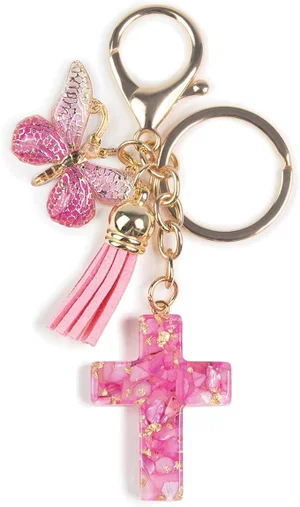 Cross Charm Key Ring – Pink