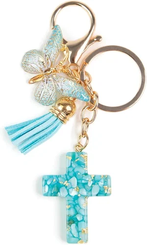 Cross Charm Key Ring – Teal