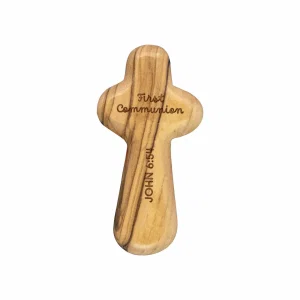 Laser Engraved Olive Wood Comfort Cross, First Communion, John 6:54