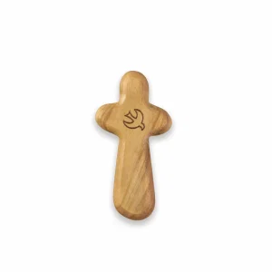 Laser Engraved Olive Wood Comfort Cross, Dove, Romans 8:14