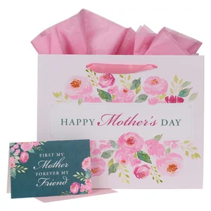 Happy Mother's Day Pink Peony Large Landscape Gift Bag with Card- Discontin