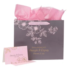 Gift Bag w/ Card LG Landscape Grey/Pink Strength & Dignity P