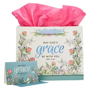 Gift Bag w/ Card LG Landscape Cream/Blue/Pink God's Grace He