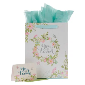 Gift Bag w/ Card LG Portrait White/Teal/Pink You are Loved