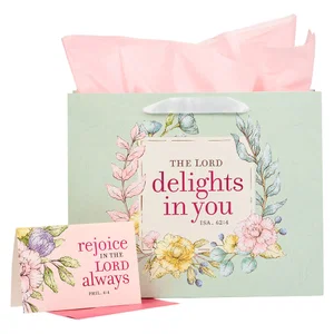 Gift Bag w/ Card LG Landscape Green/Pink The Lord Delights I