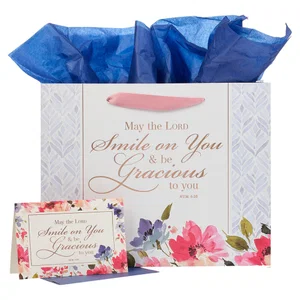 Gift Bag w/ Card LG Landscape White/Blue/Pink May the Lord S