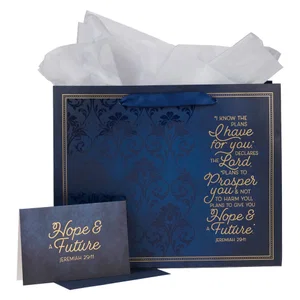 Gift Bag w/ Card LG Landscape Blue/White I Know the Plans Jer. 29:11