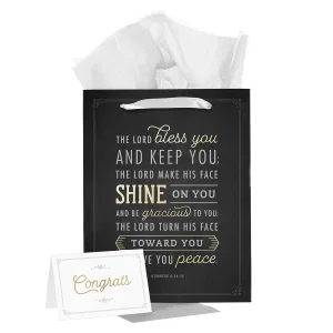 Gift Bag w/ Card LG Portrait Black/White Bless You and Keep You N- Disconti