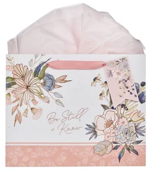 Gift Bag LG Landscape Pink/Blue Floral Be Still Ps. 46:10