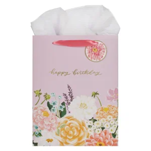 Gift Bag LG Portrait Purple Floral Happy Birthday