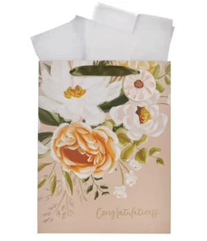 Gift Bag LG Neutral Floral Congratulations