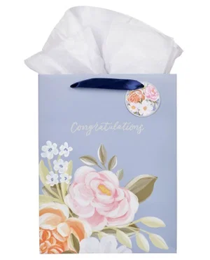 Gift Bag LG Portrait Blue Floral Congratulations