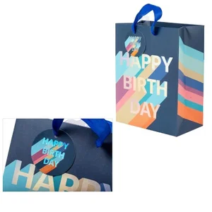 Medium Gift Bag, Navy Bday