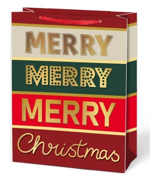 Paper T. Xmas Gift Bag, Merry Xmas,  Medium, Matte+HS, tag+j-hook