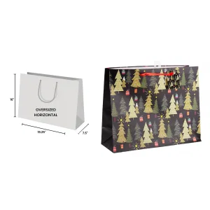 Paper T. Xmas Gift Bag, Xmas Trees, Oversized Horizontal, Matte, tag+j-hook