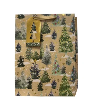 Paper T. Xmas DLX Gift Bag, Trees, Jumbo, 12.2"x16.5"x4.7