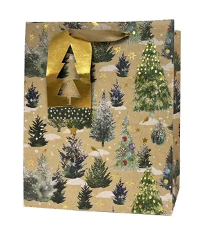 Paper T. Xmas DLX Gift Bag, Trees, Large, 10.25"x12.6"x4.7"