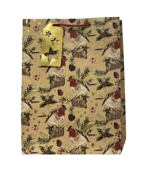 Paper T. Xmas DLX Gift Bag, Birds, Jumbo, 12.2"x16.5"x4.7"